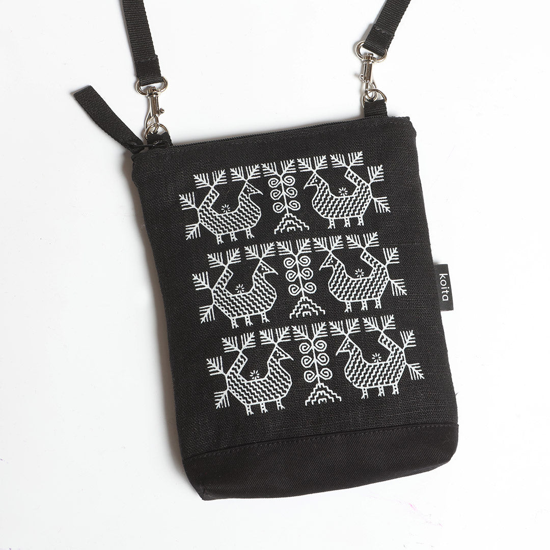 Kukkilintu -pellavapussukka musta