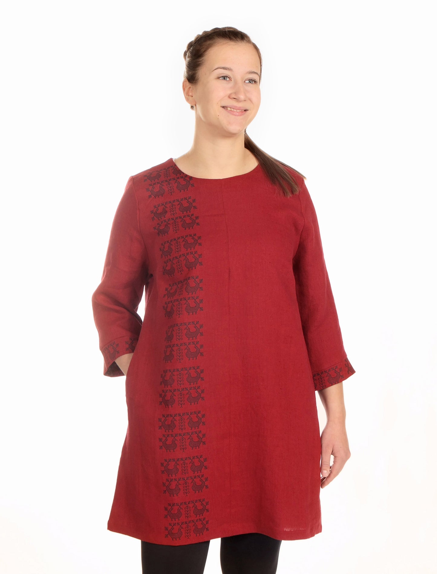 Puro -pellavatunika punainen pystykuvio