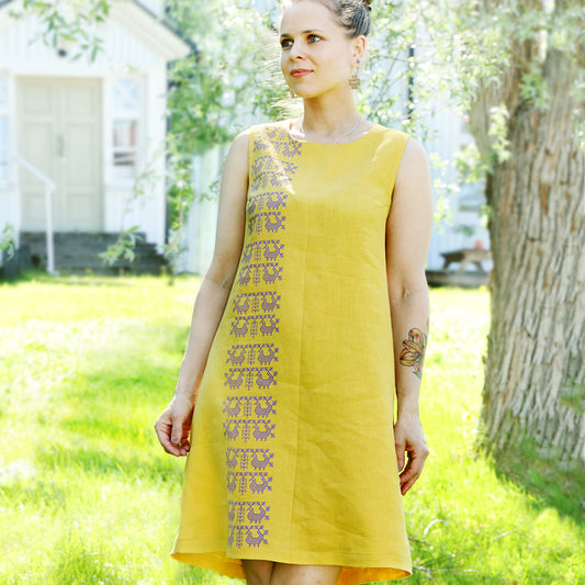 Sara -pellavamekko hunajakeltainen