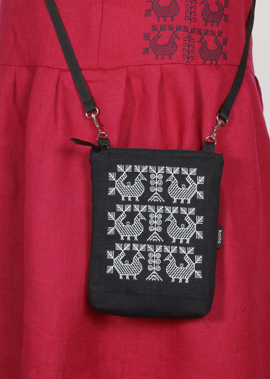 Kukkilintu -pellavapussukka musta