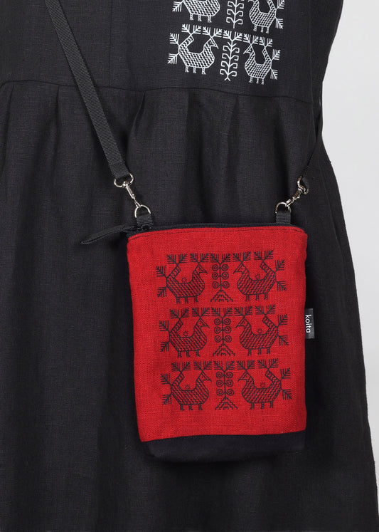 Kukkilintu -pellavapussukka punainen