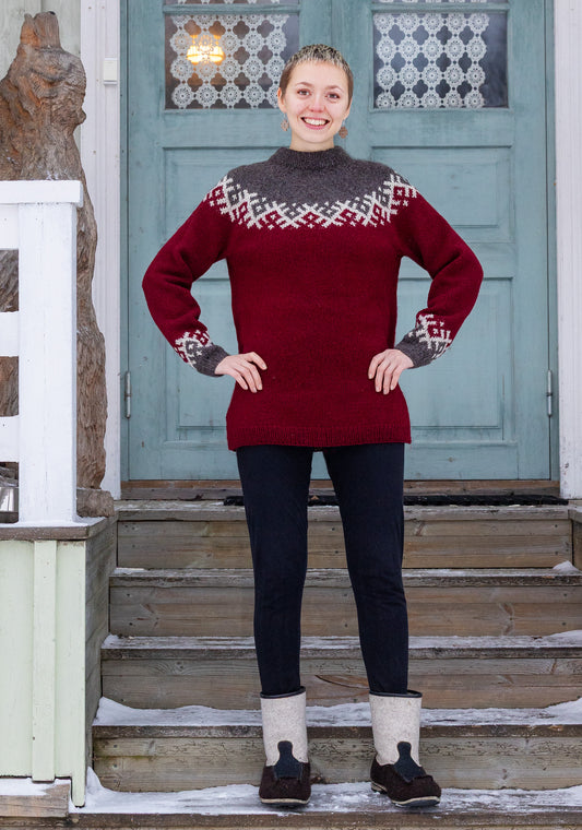 Opri -villapaita tarvikepaketti karpalo/tumma harmaa